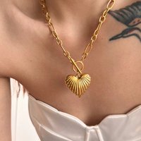 Tarnish Free 18k Gold Plated Stainless Steel Vintage Chunky OT Buckle Heart Pendant Necklace for Women Chains Choker Jewelry