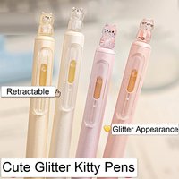 4pcs Kawaii Cat Retractable Gel Pens Ink Fine Tip 0.5mm Smooth Writing Cute Ballpoint Pens for Note Taking lovely Office School