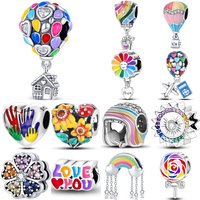 925 Sterling Silver Hot Air Balloon Sunflower Color Series Charms Beads Fit Original Wear Bracelets S925 DIY Jewelry Gifts