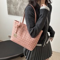 Elegant Monogram Tote Bag with Detachable Gold M Charm Faux Leather Handles Large Capacity Work Commuter Travel Shoulder Purse