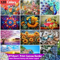 Sunflower Diamond Painting 120 Colors With Sticker Legend Print Canvas Border Animal Peacock Full Drills Modern Home Decor Hobby