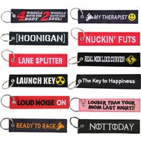 AliExpress Cool Slogan Fabric Motorcycle Keychain Embroidery Style Moto Keyring Racing Bike Fashion Key Decorative Labels Tags Accessories