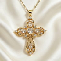 Light Luxury Gold Plated Cross Crystal Pendant Necklace Clavicle Chain For Women Wedding Birthday Anniversary Party Gift