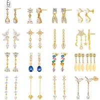 925 Sterling Silver Ear Needle Geometric Crystal Stud Earrings For Women Fashion Tassel Chain Pendant Earrings Luxury Jewelry