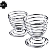 2Pcs Egg Cup Spiral Boiled Eggs Holder Kitchen Gadgets Breakfast Hard Boiled Stainless Steel Spring Wire Egg Tray Cooking Tool
