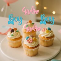 YOMDID 24Pcs Boy or Girl Cupcake Toppers Glitter Girl Bow Boy Bowtie Cake Toppers for Baby Shower Gender Reveal Cake Decorations