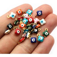 20pcs 9x7mm Enamel Evil Eyes Flower Charms Pendant Small Stainless Steel DIY Jewelry Making Accessories Findings