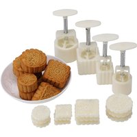 Plastic 50g 100g Mooncake Form Square/Round Mould With Moon Cake Stamp Traditional Mold Press