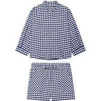 Women's Suit 2026 Summer New Style Blue and White Plaid Short-Sleeve Crop Shirt and Shorts Set Beach Vacation Trendy Fashion