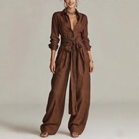 Women Casual Solid Blouse Pant Sets Loose Long Sleeve Shirts Elastic Waist Wide Leg Trousers Two Piece Set Holiday Lady Suit