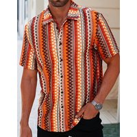 Digital printed ethnic style short sleeved shirt for men's leisure vacation summer colorful beach shirt