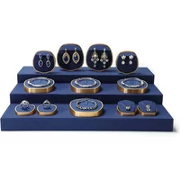 Blue microfiber metal jewelry display props, light luxury necklaces, rings, earrings display rack, counter jewelry display rack