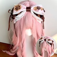 Original Pink Brown Striped Heart Bow Headband KC Cute Dog Paw Hair Hoop Lolita Strawberry Chocolate Vintage Headpiece