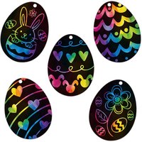 24pcs Creative Children Scratching Easter Egg Hanging Art Decorations Colorful Bunny Painting Drawing DIY Toys Easter Gift c3602