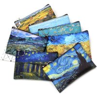 Vintage Oil Painting Canvas Cosmetic Bag Van Gogh Art Sunflower Star Moon Night Makeup Pouch Bag Travel Coin Purse Wallets Women