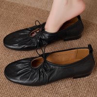 danxuefei Ballerines à lacets pour femmes en cuir de vache plissé, bout rond, de haute qualité, douces et confortables, chaussures décontractées pour femmes, usage quotidien, taille 40