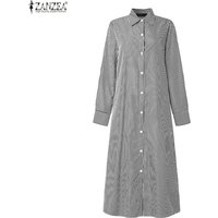 2026 ZANZEA Fashion Women Lapel Neck Long Sleeve Shirt Dress Spring Office OL Dresses Striped Midi Robe Baggy Holiday Sundress