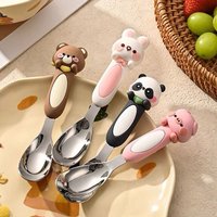 316 Stainless Baby Special Feeding Spoon Silicone Anti Slip Handle Children's Tableware Spoon Tableware Gadgets Yuanbao Spoon