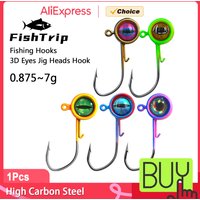 FishTrip Crappie Jig Heads Hook 1PCS Swimbait Jig Head 3D Eyes Fishing Hooks with Wire Keeper Lures for Panfish Bass Saltwater