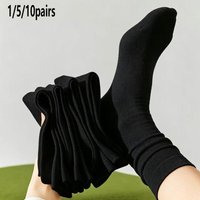 1/5/10 Pairs Women Solid Color Maternity Socks, Breathable Soft Sweat Absorbent Ins Trendy Casual Versatile Postpartum Socks