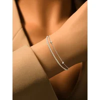 925 Sterling Silver Simple Double Layered Round Bead Bracelet For Women Anniversary Party Personalized High Quality Fine Jewelry