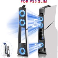 Gaming Cooler Fan Efficient Cooling System with LED Light Noise Reduction for PS5 Slim Cooling Fan Disc and Digital Console