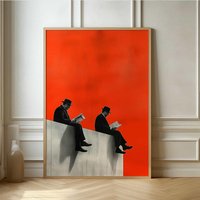 1pc Retro Surrealism Unique Men on Edge Poster - Frameless Abstract Canvas Wall Art Print for Living Room & Bedroom Decortions