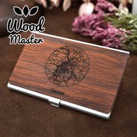 Custom Logo Wooden Business Card Holder - Personalized Wood & Metal Case for Professionals - Premium Quality