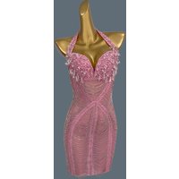 Sparkly Crystal Transparent Pink Mesh Sexy Dress Birthday Party High-end Elegant Dress Singer Show Event Dinners Dress Xingzhi