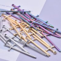 6Pcs DIY Stainless Steel Goth Sword Cross Punk Rock Men Pendant Necklaces Material Vintage Religion Croix Breloques Jewelry Bulk