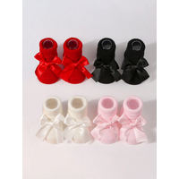 4 Pairs of Baby Girls Bow Cotton Socks Soft Newborn Toddler Princess Style All Season Gift Aged 0-12 Months Cute Infant Sock Set