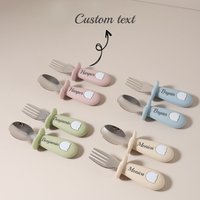 Custom Name Baby panda Spoon Fork Set | First Self Feeding Utensils for Toddlers Stainless Steel Weaning Set with Travel case
