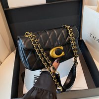 Women Quilted Leather Shoulder Bag Luxury C Logo Gold Chain Crossbody Bag Designer Small Flap Handbag Vintage Black Evening Clut image 4