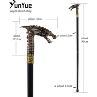 Vintage Black Gold Dragon Walking Cane Gentleman Collections Elegant Walking Stick Cosplay Photography Film Props Crutch 93CM