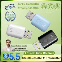 Bluetooth 5.5 FM Transmitter With Mic Handsfree Call USB Wireless Adapter Lossless Stereo Music Audio Receiver For Car FM Radio