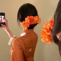 Floral Hair Stick Chinese Style Hairpin, Orange Pink Flower Retro Traditional Hanfu Elegant Hair Accessory For Women Daily Party