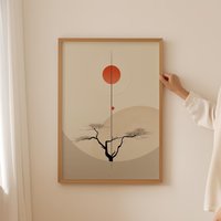 1pc Retro Japanese Canvas Wall Art Poster, Frameless Neutral Abstract Willow Tree Gallery Wall Artworks for Living Room Decor