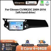 Podofo Autoradio für Citroën C3/MK2SC 2009-2016, kabelloses CarPlay für Apple Android Auto, Autoradio, GPS-Navigation, FM, WiFi, BT, Stereo, RDS, EQ, Head Unit
