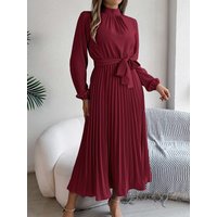 Elegant Pleated Long Dress Long Sleeveed Lace Up Dresses for Middle Eastern Women Spring and Summer Clothes