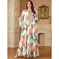 Eid Muslim Dress for Women Ramadan Print Jalabiya Party Long Dresses Abaya Long Robe Morocco Dubai Kaftan Islam Vestidos Largos