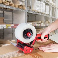 3-inch heavy-duty tape cutter with a non-slip silicone handle, suitable for shipping, moving, sealing cartons and boxes.