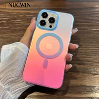 Aurora Gradient Magnetic Charging Case For iPhone 17 16 15 14 13 12 11 Pro Max Plus 17Air for Magsafe Acrylic Laser Luxury Cover