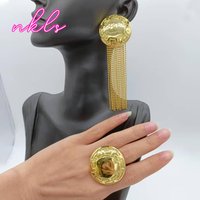 Gold Color Clip Tassel Earrings with Ring Jewelry Set for Women Brazilian Weddings Party Jewelry Set Party Accessories Gifts