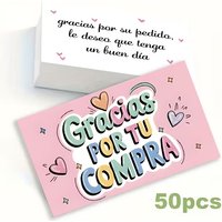 50pcs Pink Spanish Thank You Cards Gracias POR TU COMPRA Colorful Mini Greeting Note Cards for Appreciation Decorative Card