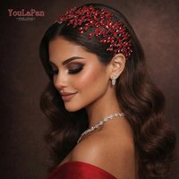 YouLaPan Trendy Red Color Rhinestone Women Headband Hair Accessories Bride Party Hair Hoop Wedding Handmade Headpieces HP987