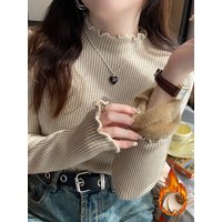 Korean Simple Ruched Jumper Autumn Winter Knitted Turtleneck Sweater Women's Turtleneck Elastic Thickened Warm Base Pullover