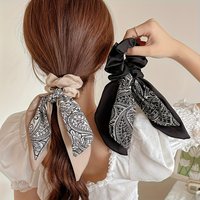 2pcs Black & White Floral Knot Hair Clips - Stylish Bow Hair Ties for Ponytails, Women’s Fashion Hair Accessories with Elegant
