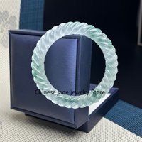 Certified Nature white&green Burmese Jade jadeite carved bracelet bangle 57mm