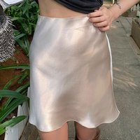 Female Classic High Waist Acetate Satin Skirts Lady Solid Color Party Dresses Girls Korean Fashion Thin A-Line Skirts