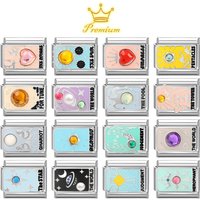 New 2026 Fashion Drop Glaze Tarot Cards Series Italian Charm Links Fit 9mm Bracelet Stainless Steel Jewelry Making DIY Gifts